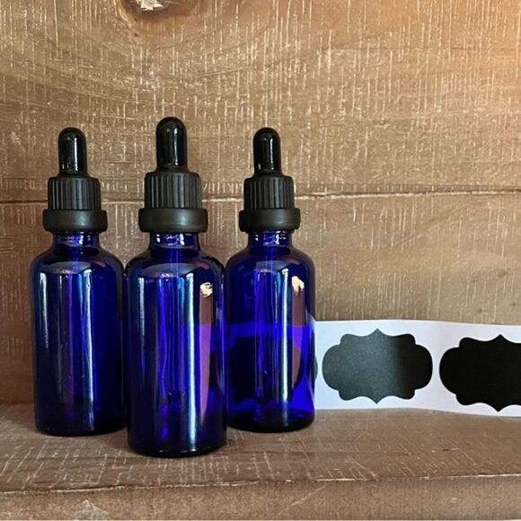 Blue Glass Dropper Bottle 2 oz - Set of 3 - Picture 2 of 2